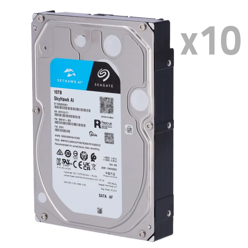 Pack de discos duros - 10 unidades - Seagate SkyHawk ST10000VE0008 - Hasta 32 transmisiones de inteligencia artifici...
