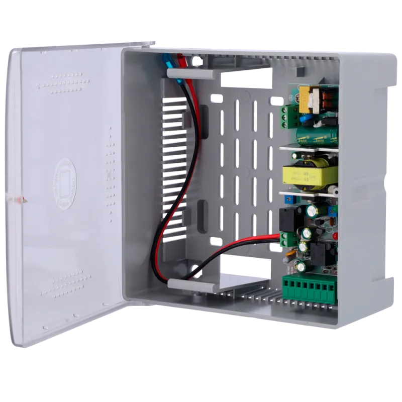 Alimentador para control de acceso - Configurable NO/NC - Salida DC 13.5V / 3A - Caja de plástico - Apto para batería...