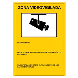 Cartel de plástico - Serigrafía Zona Videovigilada - Homologado - 297 (Al) x 210 (An) mm - Uso interior/exterior - Ne...