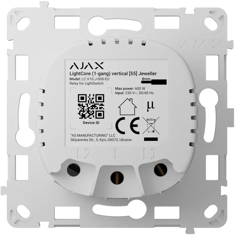 Relé interruptor inteligente simple vertical - Inalámbrico 868 MHz Jeweller - Alcance de comunicación hasta 1100 m - ...