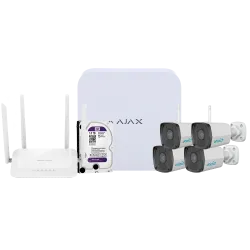 Kit de videovigilancia Ajax - Grabador Ajax de 8 canales - 4 cámaras bullet WiFi de 2 Mpx Uniarch - Router WiFi de ...