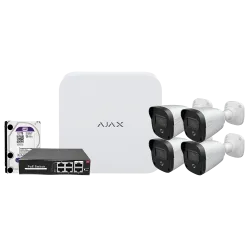Kit de videovigilancia Ajax - Grabador Ajax de 8 canales - 4 cámaras bullet de 4 Mpx Safire Smart DualLight - Switc...