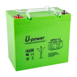 Upower - Batería recargable - Tecnología plomo ácido AGM - Voltaje 12 V - Capacidad 55 Ah - 210 x 228 x 137 mm / 177...