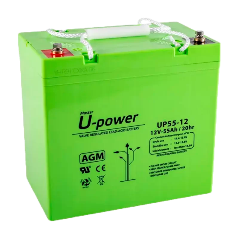 Upower - Batería recargable - Tecnología plomo ácido AGM - Voltaje 12 V - Capacidad 55 Ah - 210 x 228 x 137 mm / 177...