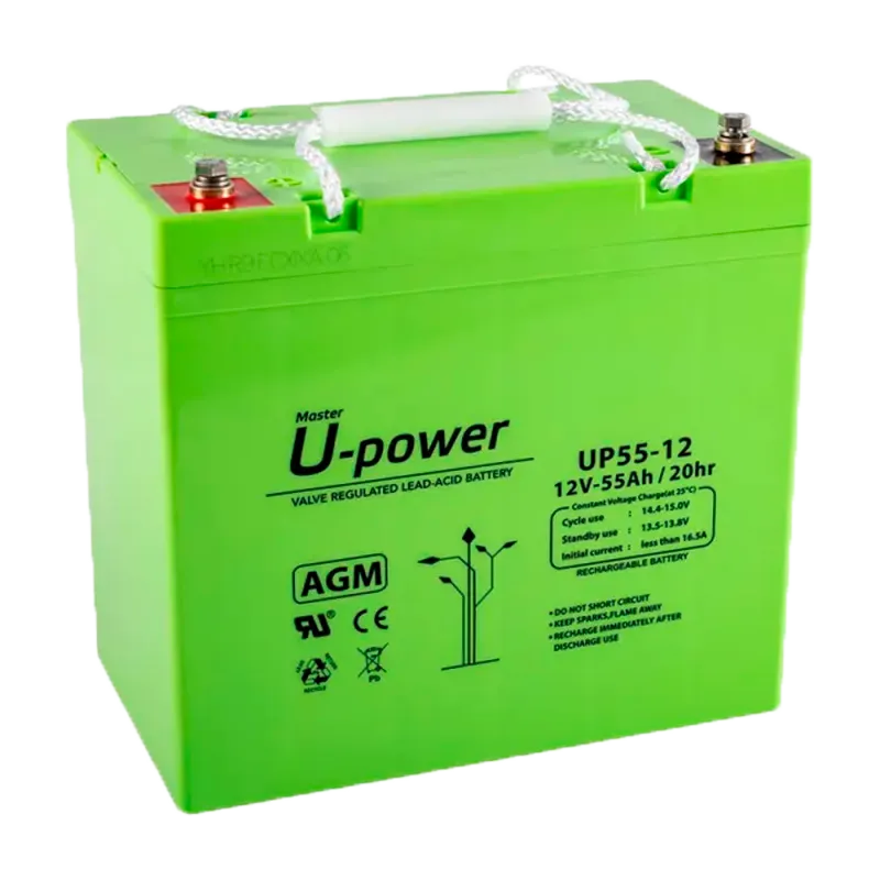 Upower - Batería recargable - Tecnología plomo ácido AGM - Voltaje 12 V - Capacidad 55 Ah - 210 x 228 x 137 mm / 177...