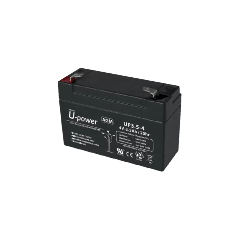 Upower - Batería recargable - Tecnología plomo ácido AGM - Voltaje 4 V - Capacidad 3.5 Ah - 65 x 90 x 34 / 420 g - Pa...