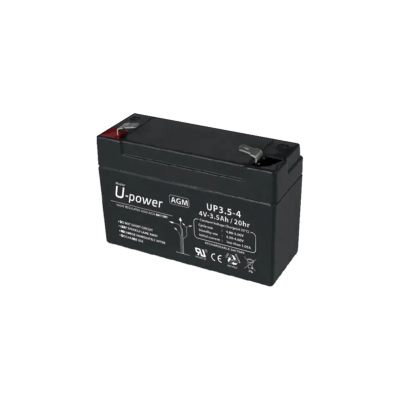 Upower - Batería recargable - Tecnología plomo ácido AGM - Voltaje 4 V - Capacidad 3.5 Ah - 65 x 90 x 34 / 420 g - Pa...