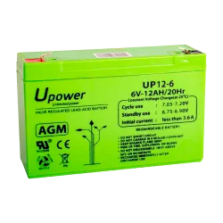 Upower - Batería recargable - Tecnología plomo ácido AGM - Voltaje 6 V - Capacidad 12.0 Ah - 100 x 151 x 51 / 1800 g ...