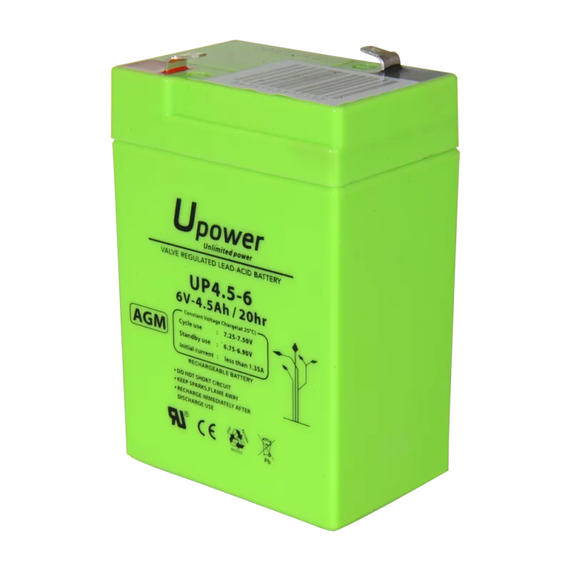 Upower - Batería recargable - Tecnología plomo ácido AGM - Voltaje 6 V - Capacidad 4.5 Ah - 106 x 70 x 47 / 810 g - P...