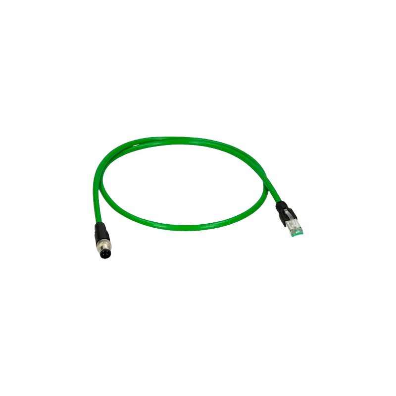 Conector adaptador M12 macho a RJ45 macho - Ethernet - Especial para aviación - Longitud 0.1 m