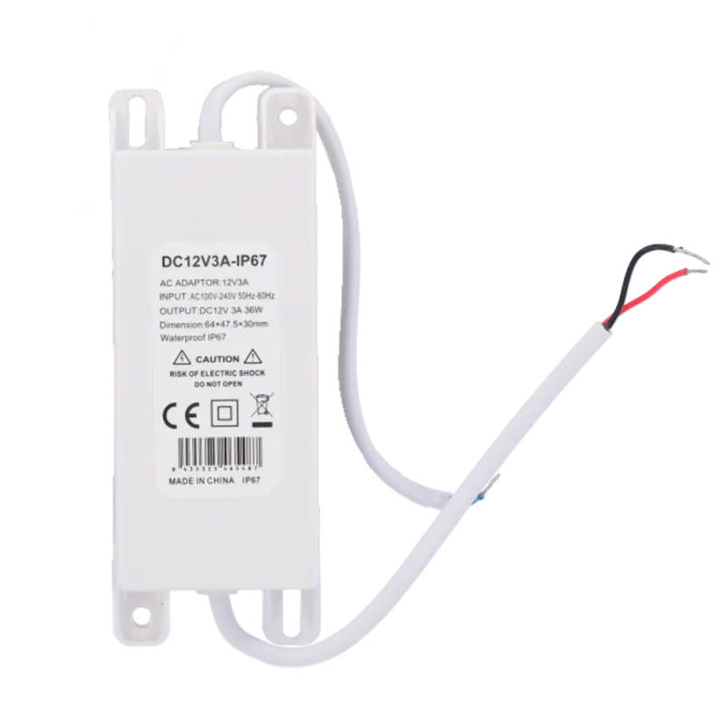Fuente de alimentación - Salida DC 12 V, 3 A - Salida AC 230V 50Hz - Impermeable IP67 - Protección: Sobrecarga/Sobrev...
