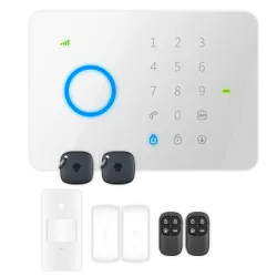 Kit de alarma doméstica - Panel táctil con módulo GSM - Envío de alertas por SMS y llamada - Detector PIR volumétrico...