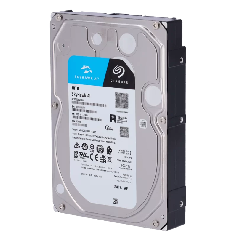 Disco duro Seagate Skyhawk AI - Capacidad 10 TB - Interfaz SATA 6 Gb/s - Hasta 32 transmisiones de inteligencia artif...