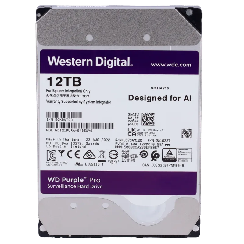 Disco duro Western Digital - Capacidad 12 TB - Interfaz SATA 6 Gb/s - Modelo WD121PURZ-64B5UY0 - Especial para Videog...