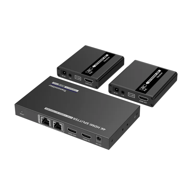 Splitter-Extensor HDMI 1x2 - 1 transmisor / 2 receptores - Resolución hasta 4K@30Hz - Alcance hasta 70m - Sobre cable...