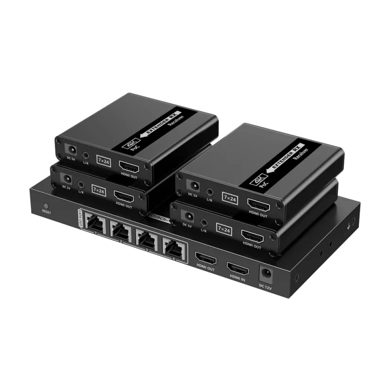 Splitter-Extensor HDMI1x4 - 1 transmisor / 4 receptores - Resolución hasta 4K@30Hz - Alcance hasta 70m - Sobre cable ...