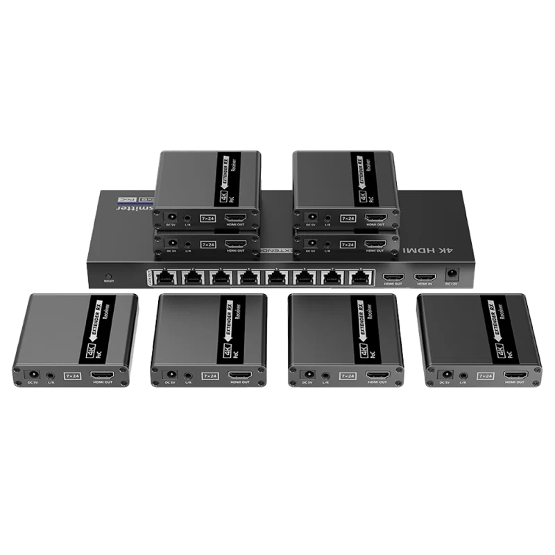 Splitter-Extensor HDMI1x8 - 1 transmisor / 8 receptores - Resolución hasta 4K@30Hz - Alcance hasta 70m - Sobre cable ...