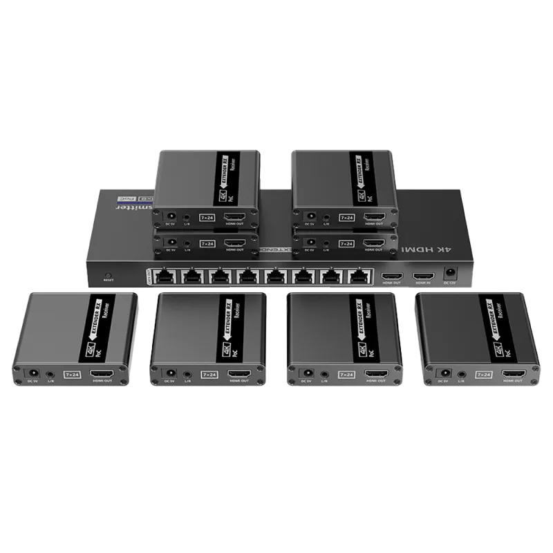 Splitter-Extensor HDMI1x8 - 1 transmisor / 8 receptores - Resolución hasta 4K@30Hz - Alcance hasta 70m - Sobre cable ...