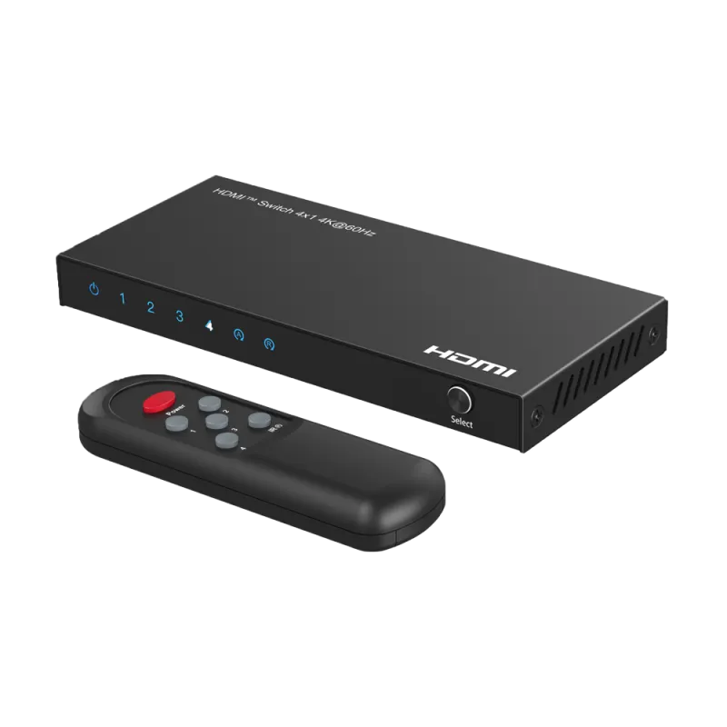 HDMI Switch - 4 Entradas HDMI - 1 Salida HDMI - Resolución 4K@60Hz - Botonera - Control con mando a distancia