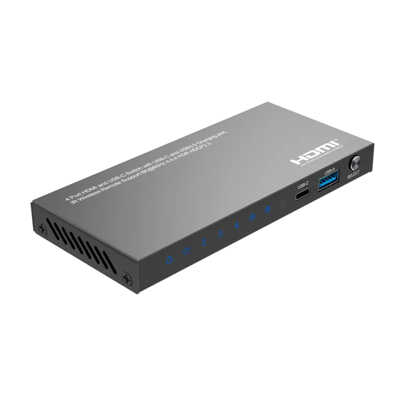 HDMI Switch - 3 Entradas HDMI - 1 entrada USB-C - 1 Salida HDMI - Resolución 8K@60Hz - Control con mando a distancia