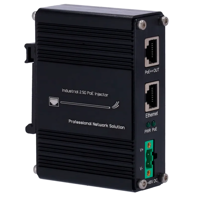 Inyector Hi-PoE Industrial - Entrada RJ45 10/100/1000/2,5 Base-T - Potencia total 60 W - Distancia máxima 100 m - PoE...