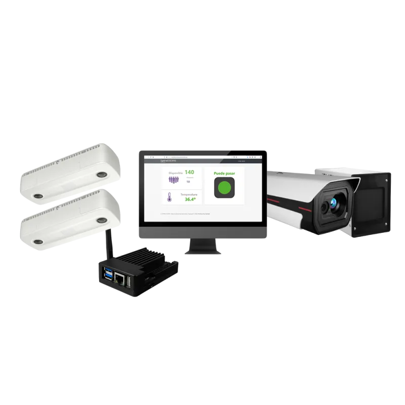 Control de Aforo Multi-Estancia y Temperatura - 2 x Cámaras de Conteo de Personas - 1 x KIT-BODYTEMP-BLACKBODY - PC c...
