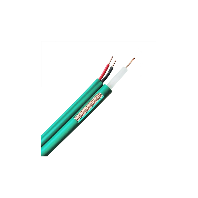 Cable coaxial KX6 - Vídeo y alimentación - Rollo de 100 metros - Cubierta color verde - Cables separados paralelos - ...
