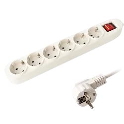 Regleta - 6 salidas hasta 250VAC / 16 A max. - Interruptor de encendido/apagado - Longitud del cable 1.5 metros - Col...