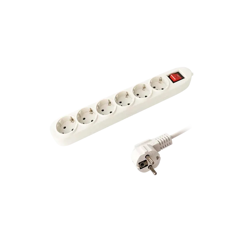 Regleta - 6 salidas hasta 250VAC / 16 A max. - Interruptor de encendido/apagado - Longitud del cable 1.5 metros - Col...