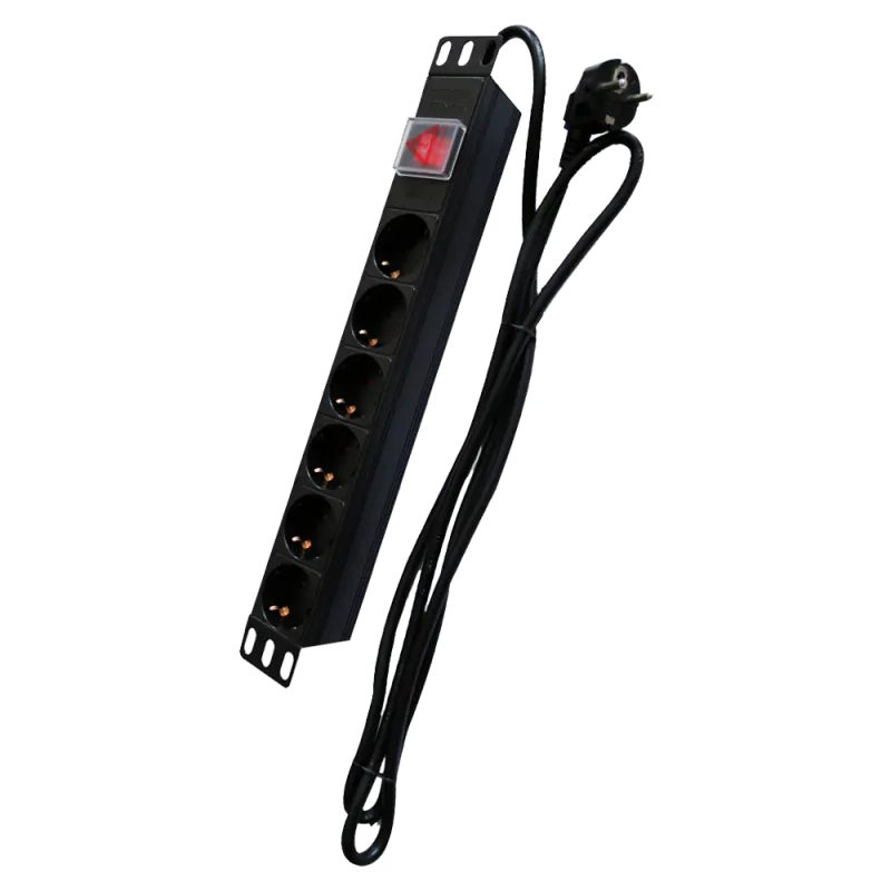 Regleta - Formato enrackable 1U - 6 salidas hasta 250VAC / 16 A max. - Interruptor de encendido/apagado - Botón de re...