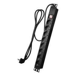 Regleta - Formato enrackable 1U - 8 salidas hasta 250VAC / 16 A max. - Interruptor de encendido/apagado - Cable de 2m...
