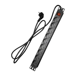Regleta - Formato enrackable 1U - 9 salidas hasta 250VAC / 16 A max. - Interruptor de encendido/apagado - Color negro