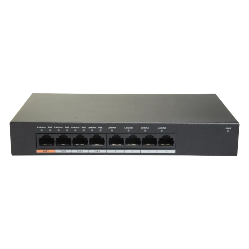 Switch PoE Branded - 8 puertos GigaBit (4 Puertos PoE) - Velocidad 10/100/1000 Mbps - 60W puerto 1 (Hi-PoE)/ 30W puer...