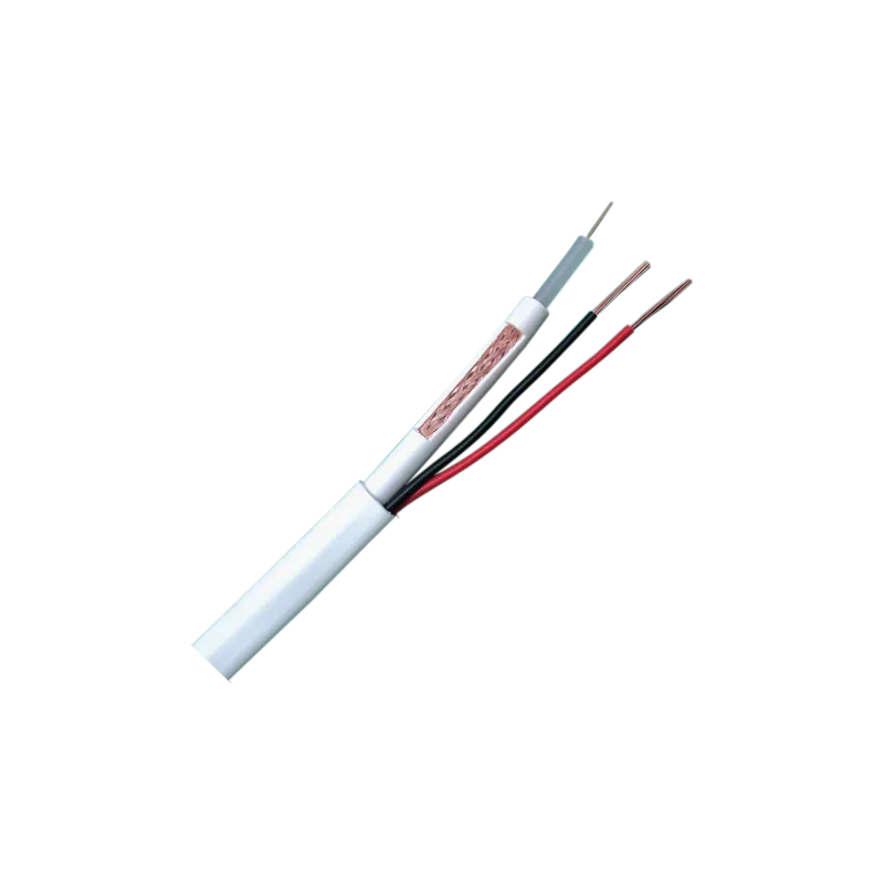 Cable Combinado - RG59 + alimentación - Rollo de 100 metros - Cubierta color blanco - Diámetro exterior 9.0 mm - Baja...