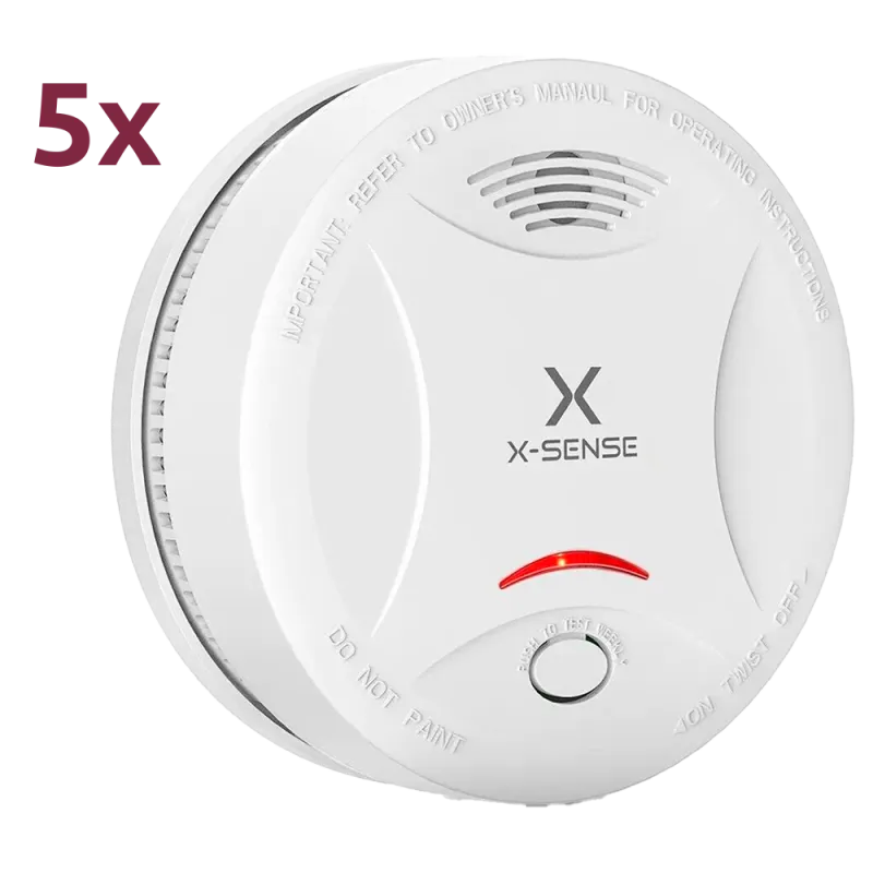 Pack de 5 detectores de humo autónomo X-Sense - Duración de la batería 10 años (no reemplazable) - Indicador luminoso...