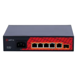 Safire Switch Hi-PoE - 4 puertos PoE + 1 Uplink RJ45 + 1 Uplink SFP - Velocidad de puertos Gigabit 10/100/1000Mbps - ...
