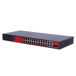 Safire Switch Hi-PoE - 24 puertos + 2 SFP Uplink + 2 Uplink RJ45 - Velocidad de puertos Fast Ethernet 10/100 Mbps - 2...