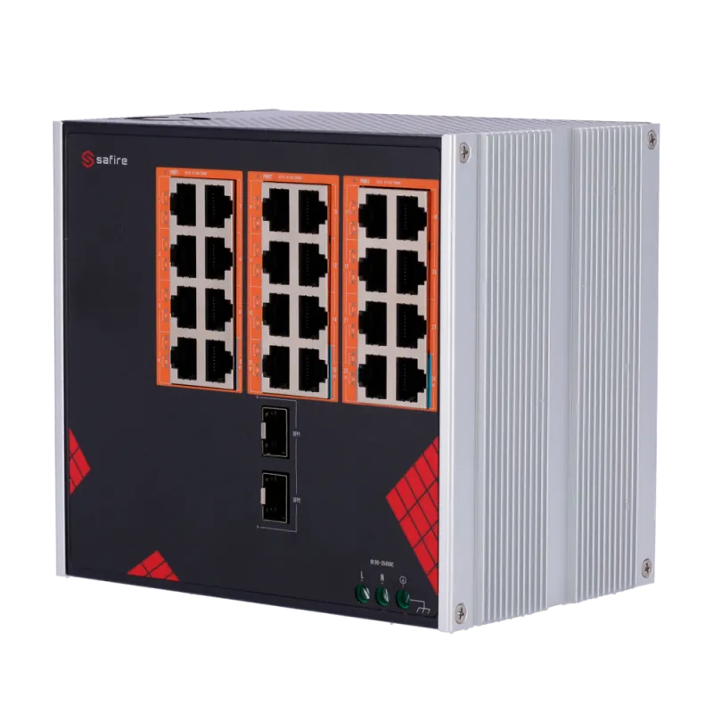 Safire Switch Industrial Alimentación AC 90~264V - 24 puertos Gigabit + 2 SFP Gigabit - 18 Puertos PoE+ 30W + 6 Puert...