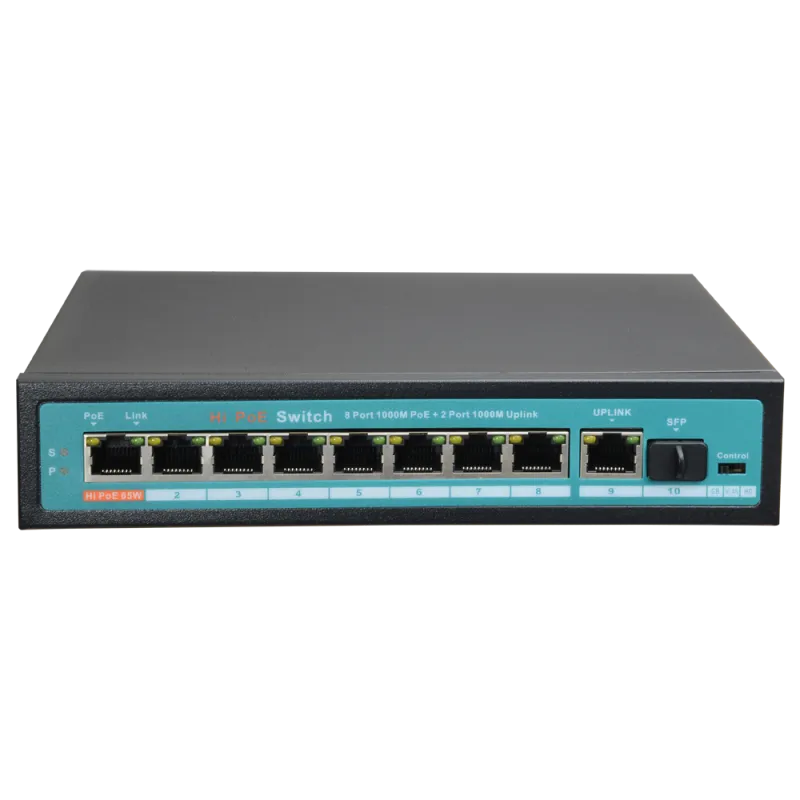 Switch PoE - 8 puertos PoE + 1 Uplink + 1 SFP GIGA - Velocidad de puertos 10/100/1000 Mbps - 65W puerto 1 / 30W puert...