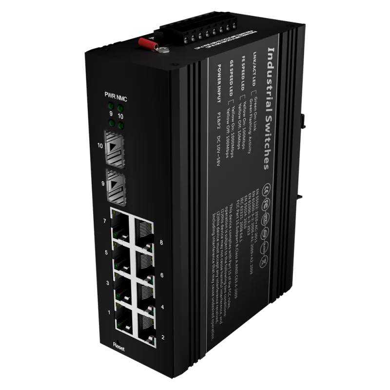 Switch PoE Marca Blanca - Montaje en carril DIN - 8 Puertos Gigabit + 2 SFP Gigabit - 90W puertos 1 y 2 / 30W puerto ...