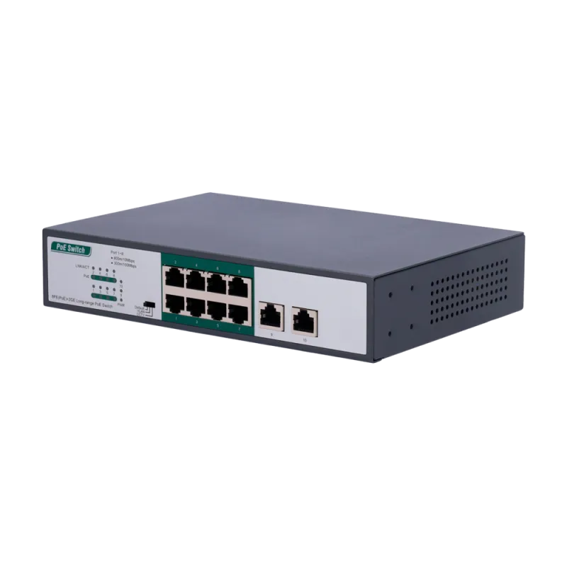 Switch PoE - 8 puertos PoE FE + 2 GE - Velocidad 8 x10/100Mbps + 2 x10/100/1000Mbps - 8 puertos PoE+ para hasta 800m ...