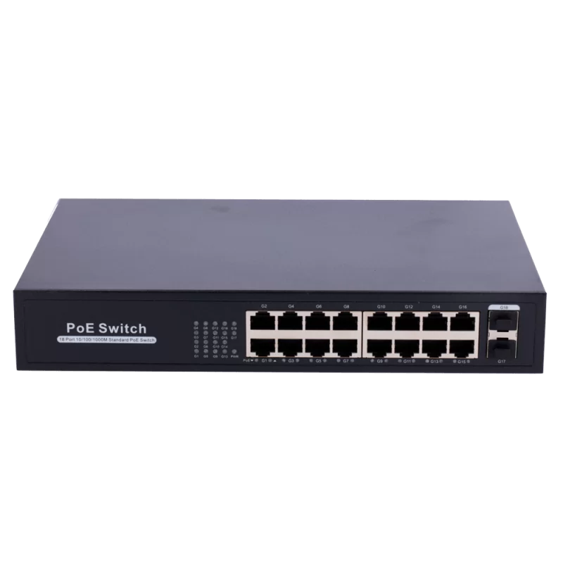 Switch PoE - 16 puertos RJ45 + 2 SFP Uplink - 16x 10/100/1000Mbps + 2x 10/100/1000Mbps - 16 Puertos PoE 802.3af/at ha...