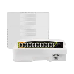 Switch PoE exterior - 22 RJ45 PoE+ 2 RJ45 Hi-PoE - 2 RJ45 Uplink - 22 x 10/100 Mbps - 4 x Gigabit - Hasta 300 W en to...