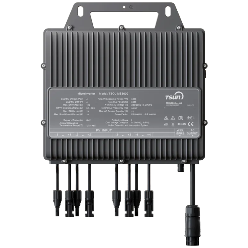 TSUN Microinversor - Potencia 3000W - 4 entradas MPPT - Eficiencia de 97.2% - Módulo de comunicación Wi-Fi - APP WEB...