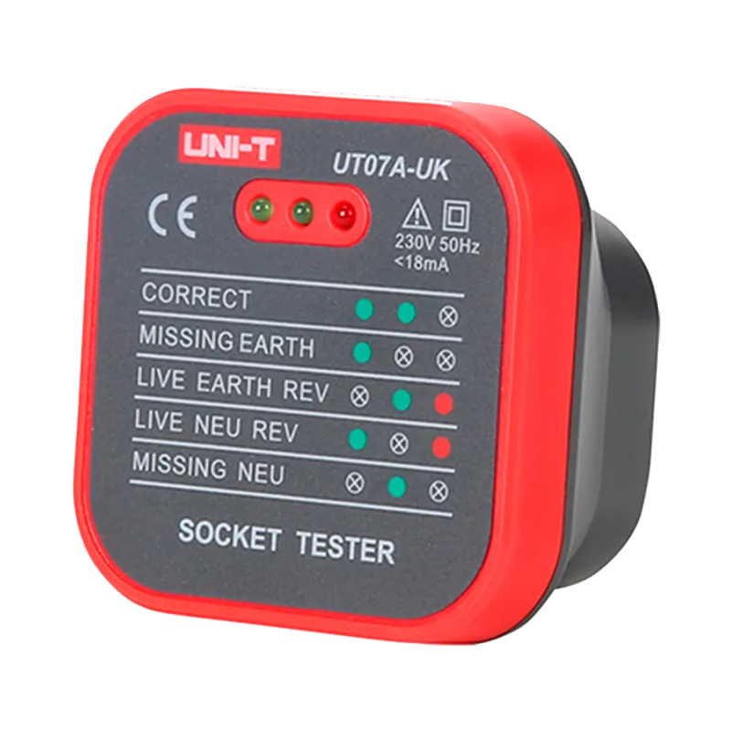 Tester de tomas eléctricas UK - Verificación de errores de cableado - Test de posibles fugas