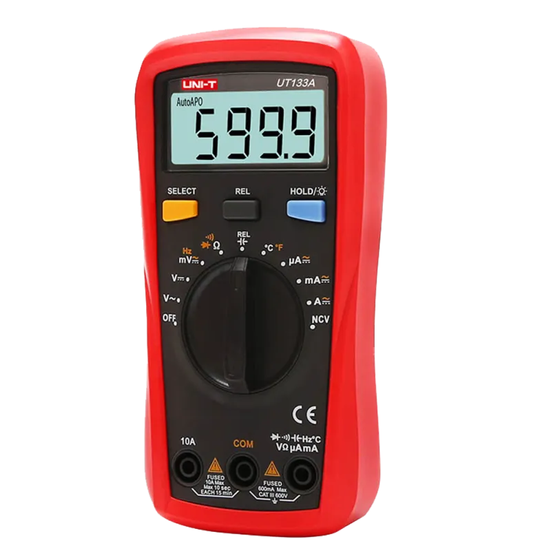 Multímetro digital de mano - Medición de voltaje en DC y AC hasta 600V - Medición de intensidad en DC y AC hasta 10A ...
