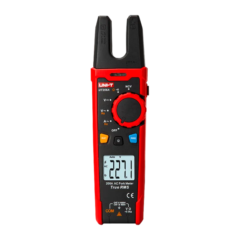 Pinza amperimétrica tipo tenedor - Pantalla LCD de hasta 6000 cuentas - Medición de intensidad en AC hasta 200A - Med...