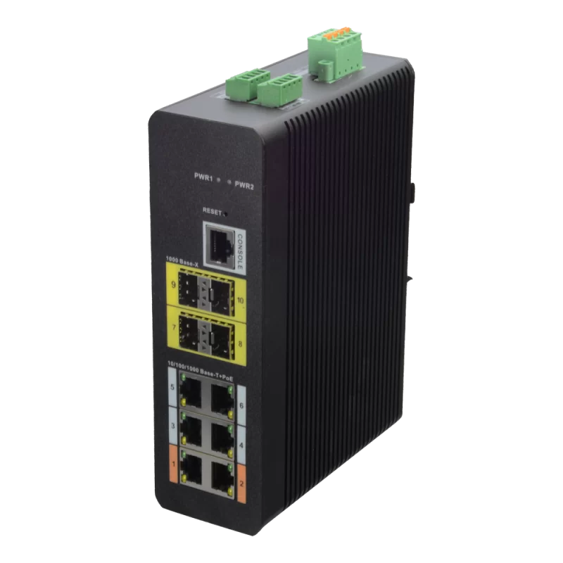 Switch HiPoE X-Security - 6 puertos PoE (RJ45) + 4 puerto Uplink (SFP) - Velocidad 10/100/1000 Mbps - 2 Puertos Hi-Po...