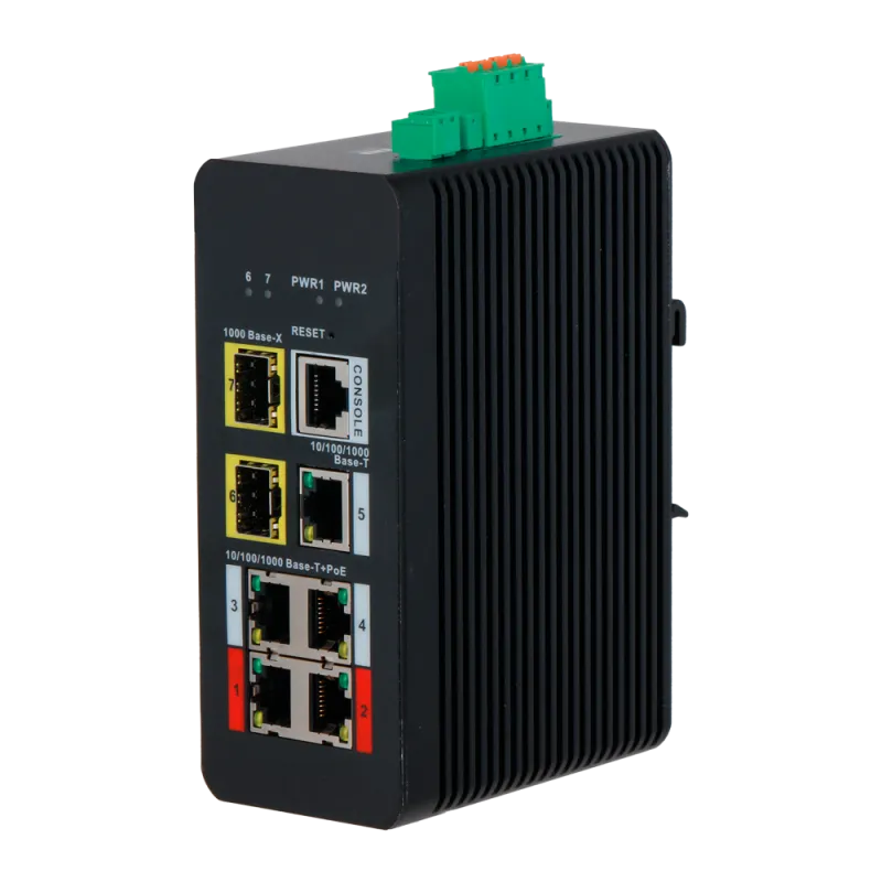 Switch PoE X-Security Carril DIN - 4 puertos PoE RJ45 + 1 puerto RJ45 + 2 SFP - Velocidad 10/100/1000 Mbps - 90W puer...