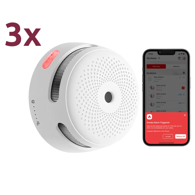 Pack de 3 mini detector de humo autónomo X-Sense - Conexión con HUB SBS50 para comunicación por APP - Permite conecta...